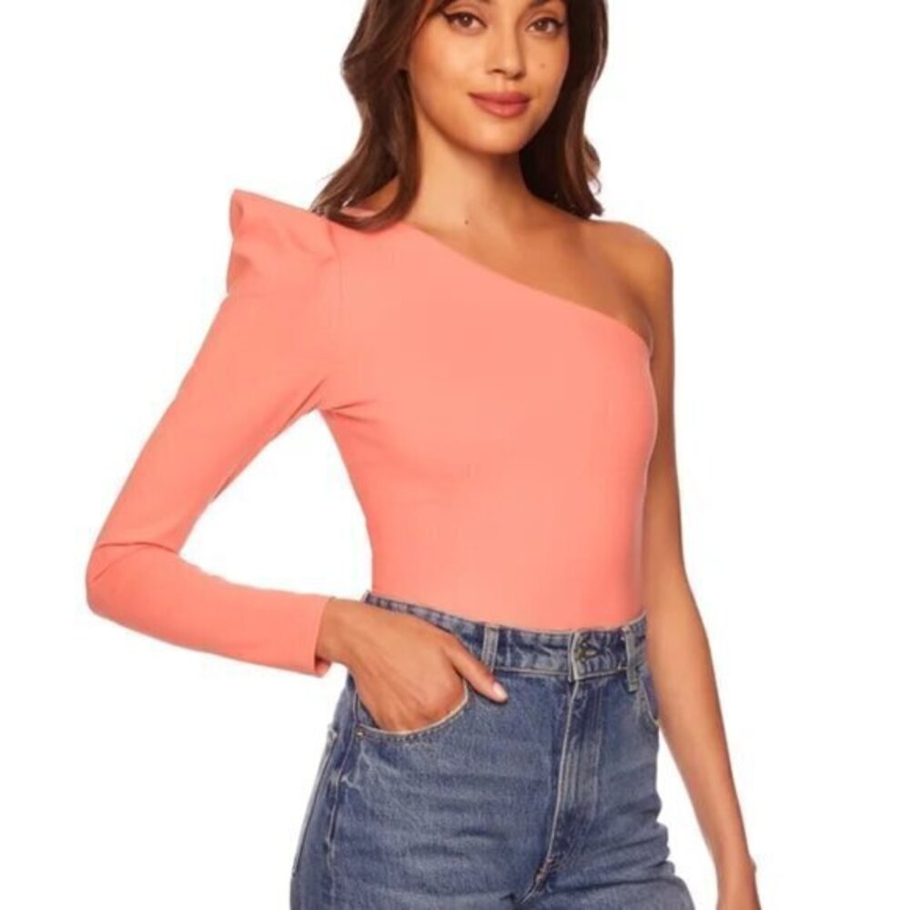 Susana Monaco Lotus Pink Pleated One Arm Long Sleeve Top